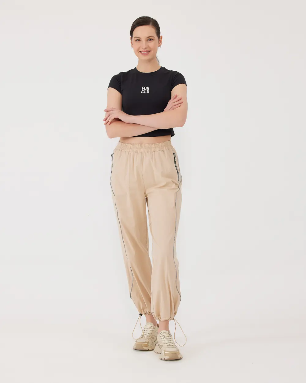 Elastic Waist Joggers with Zipper