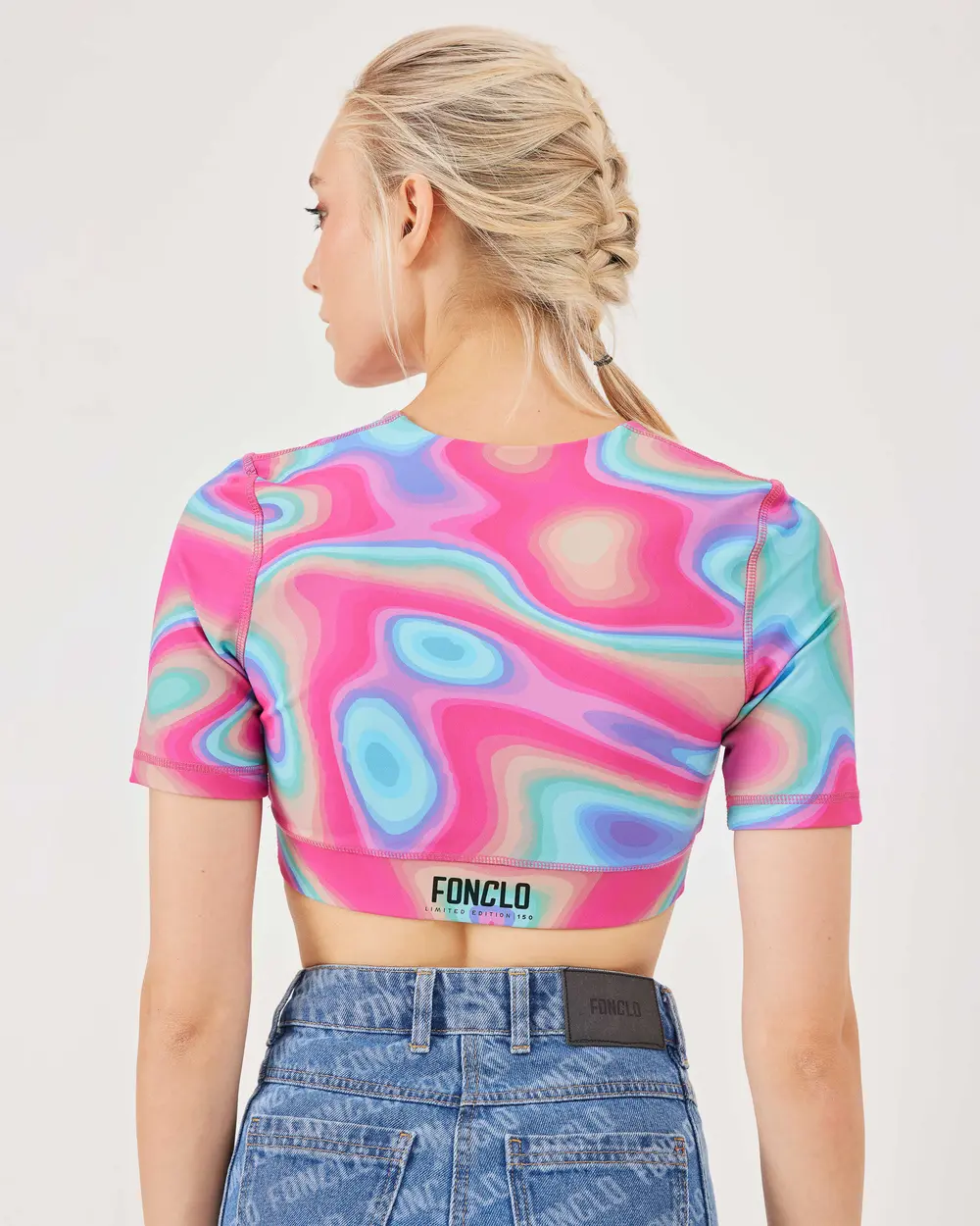 Desenli Likralı Crop Top