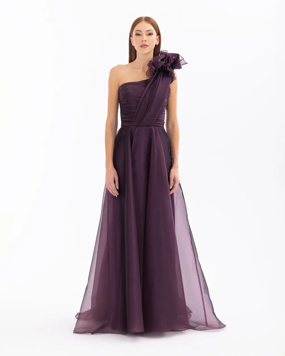 Strapless One Shoulder Satin Evening Dress