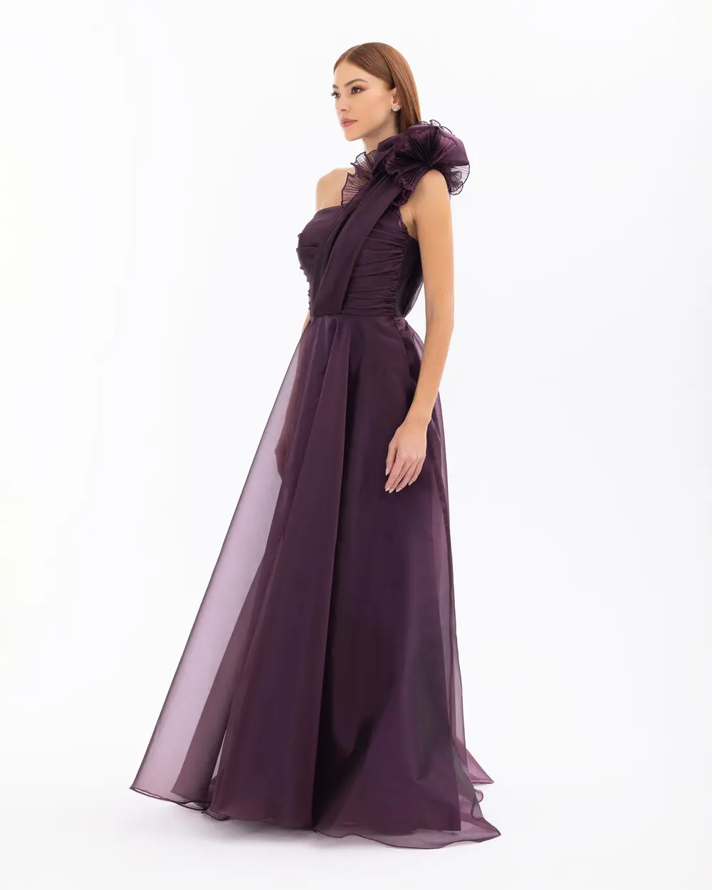 Strapless One Shoulder Satin Evening Dress