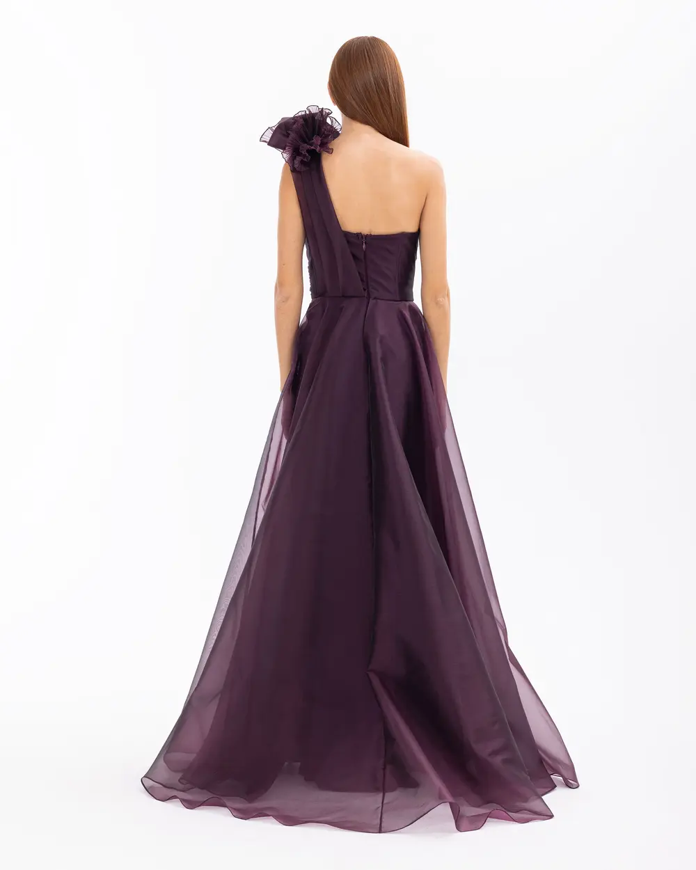 Strapless One Shoulder Satin Evening Dress