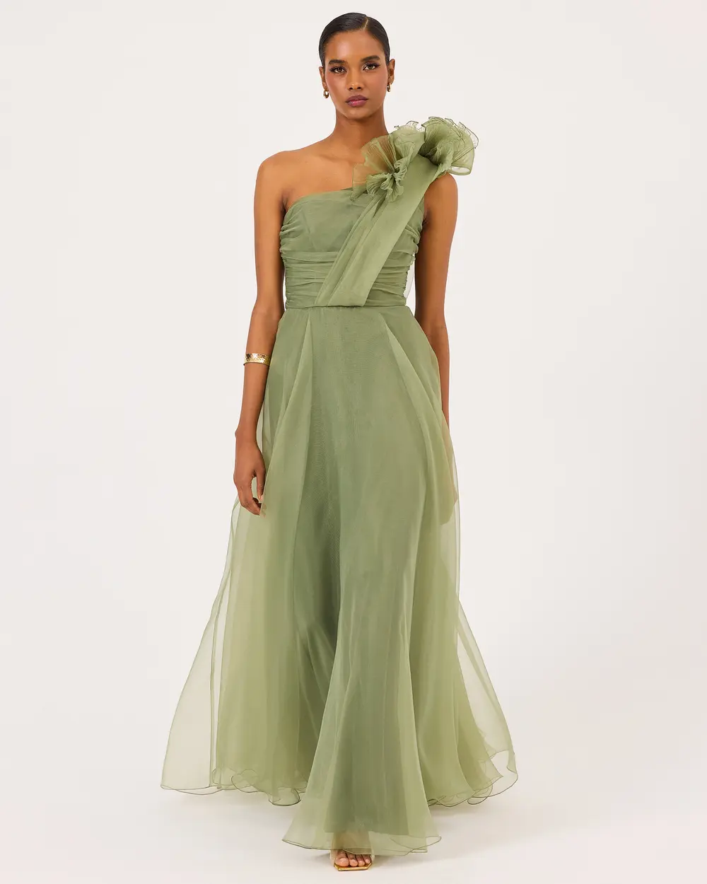 Strapless One Shoulder Satin Evening Dress