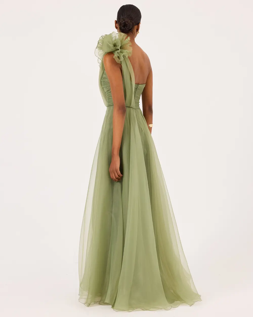 Strapless One Shoulder Satin Evening Dress