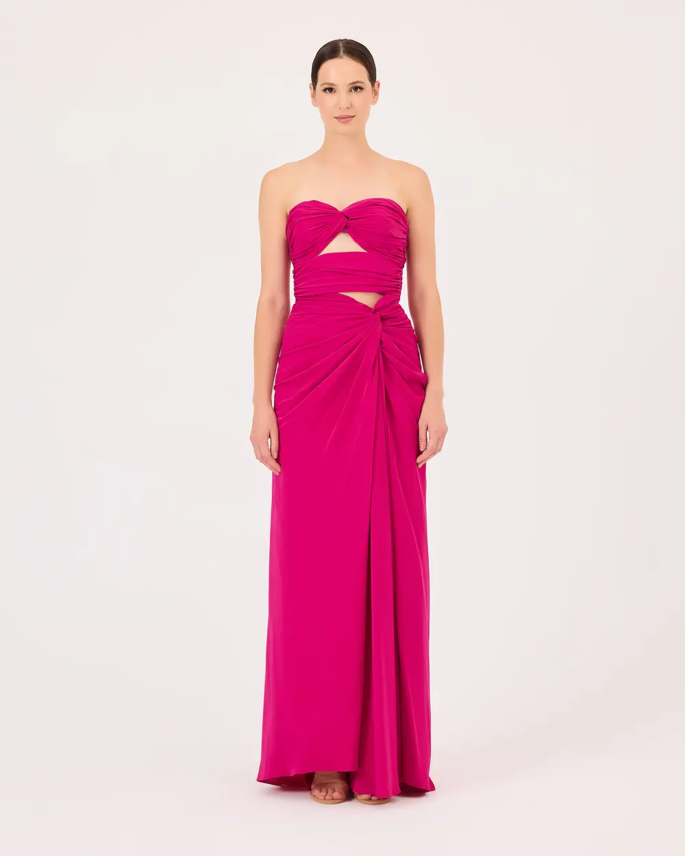 Strapless Evening Dress with Window Detail Shirred