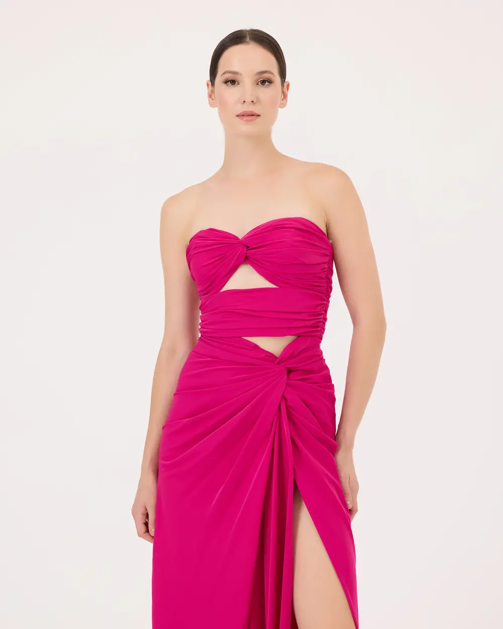 Strapless Evening Dress with Window Detail Shirred