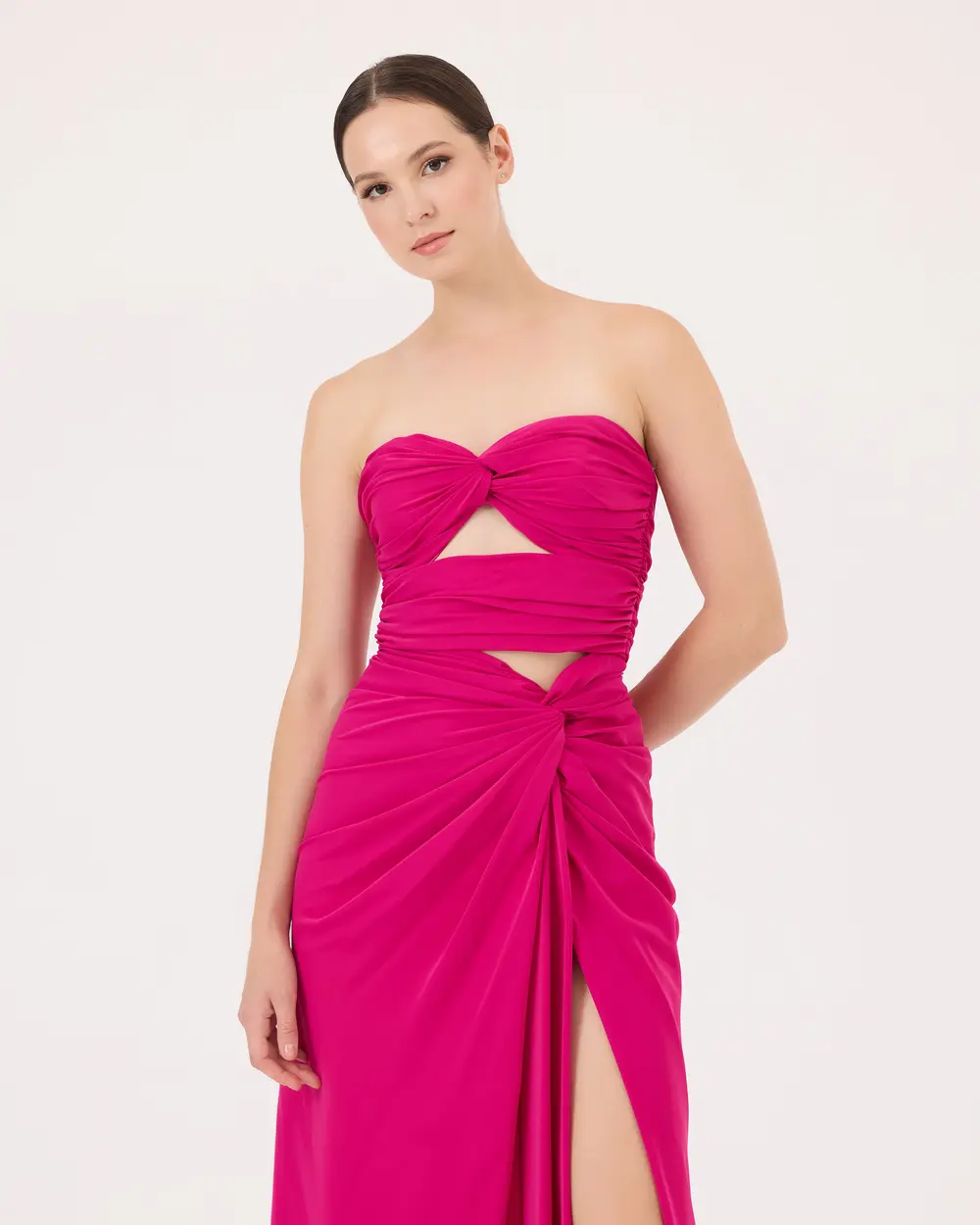 Strapless Evening Dress with Window Detail Shirred