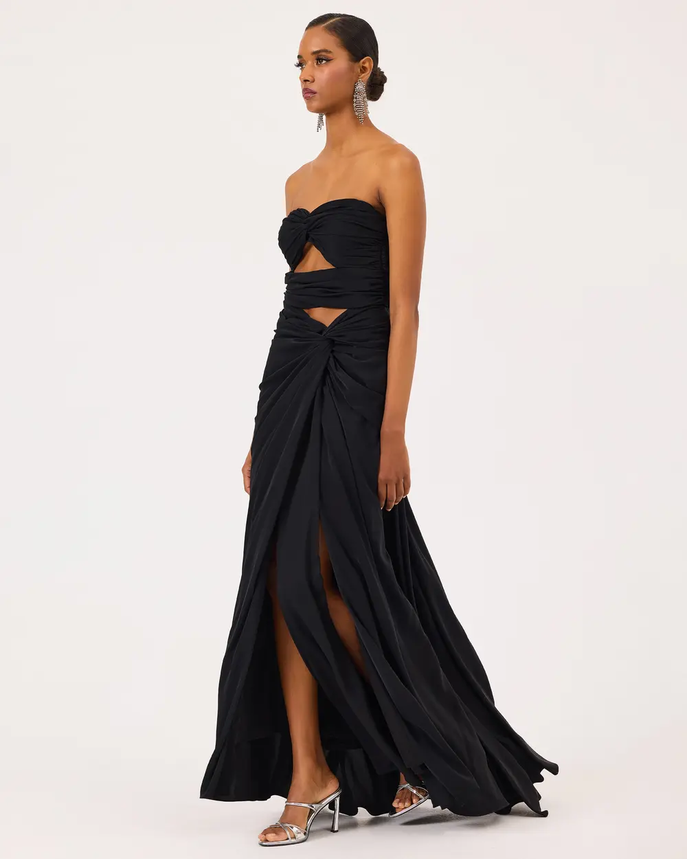 Strapless Evening Dress with Window Detail Shirred