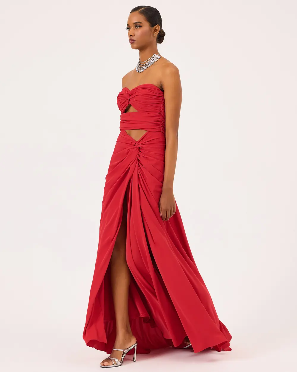 Strapless Evening Dress with Window Detail Shirred