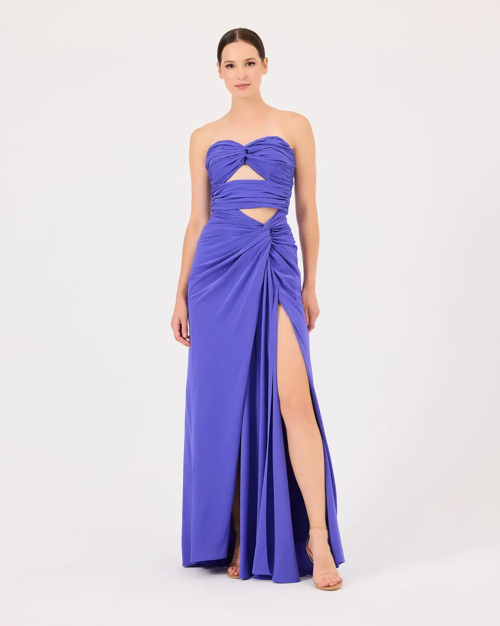 Strapless Evening Dress with Window Detail Shirred