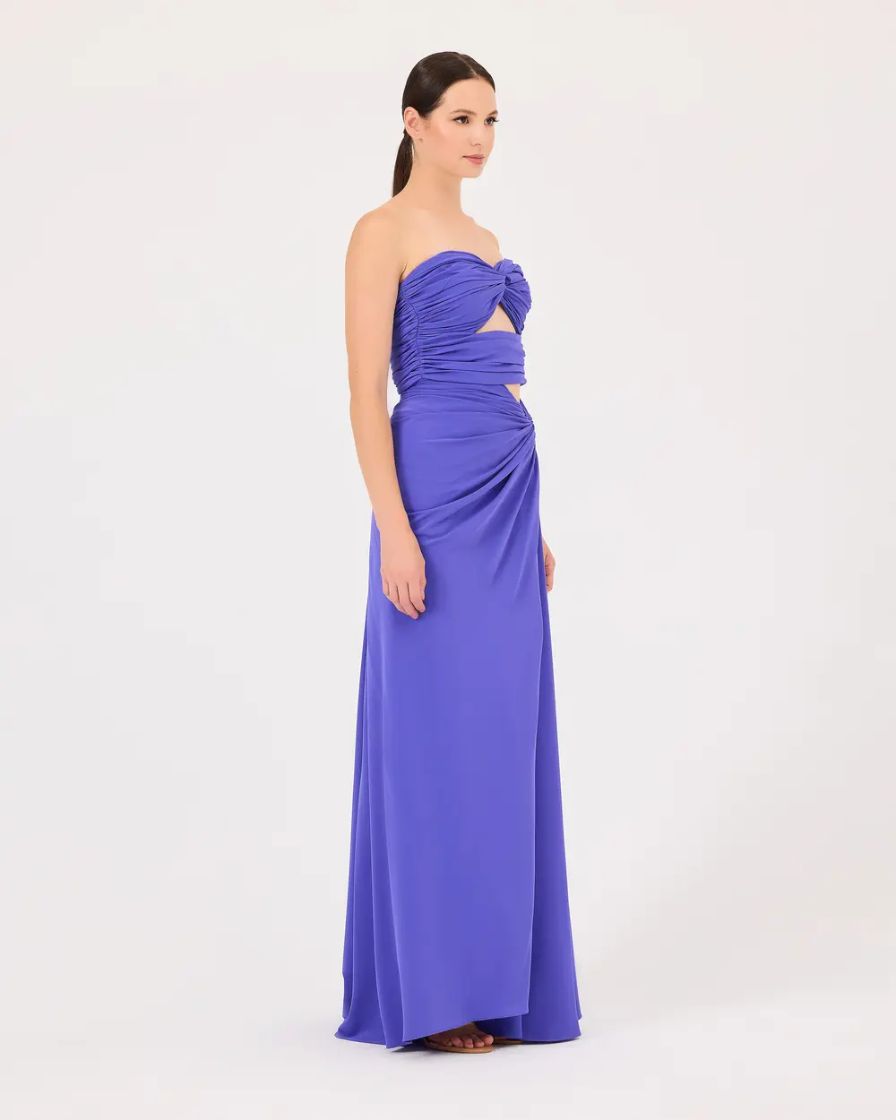 Strapless Evening Dress with Window Detail Shirred