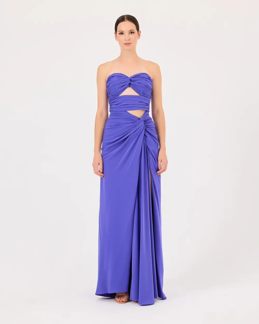 Strapless Evening Dress with Window Detail Shirred