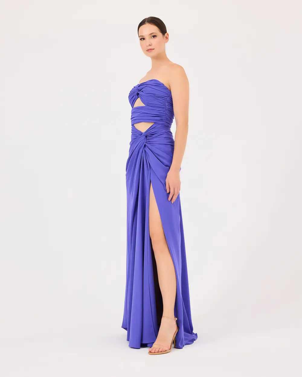 Strapless Evening Dress with Window Detail Shirred