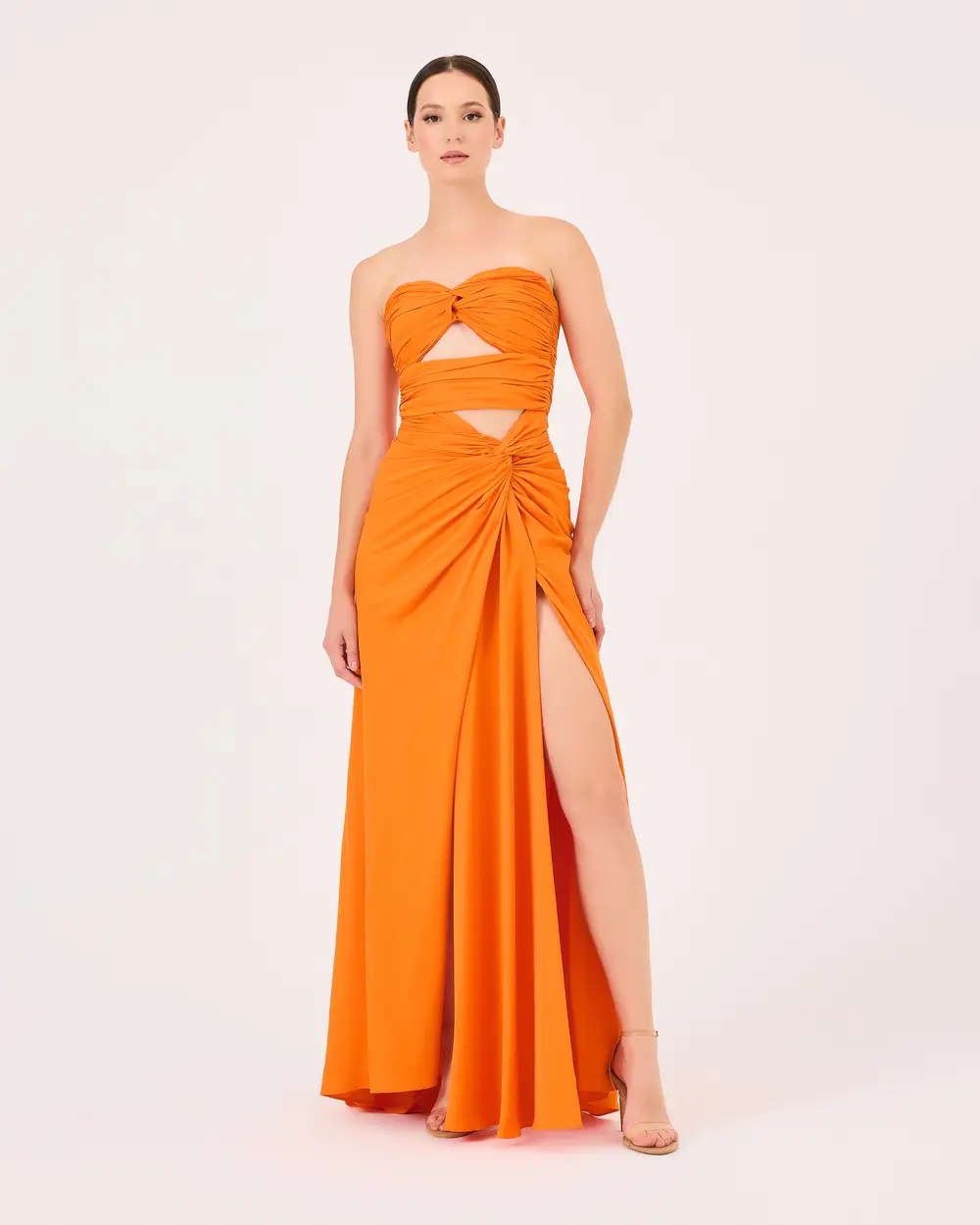 Strapless Evening Dress with Window Detail Shirred