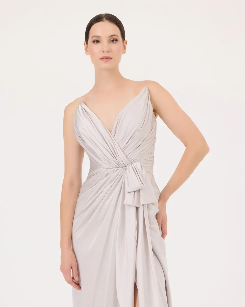 Swallow Neck Draped Evening Dress