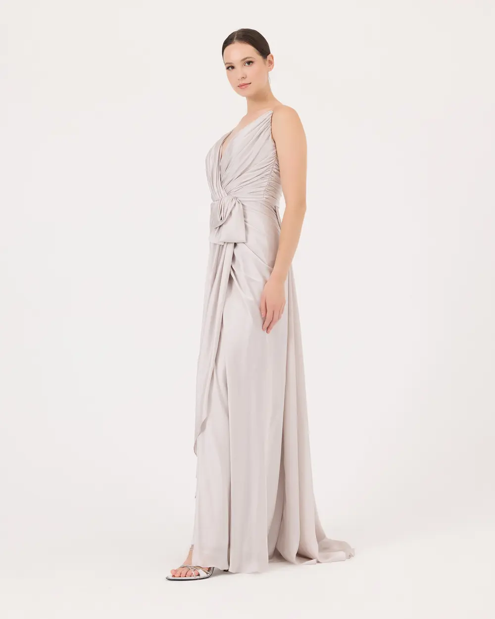 Swallow Neck Draped Evening Dress