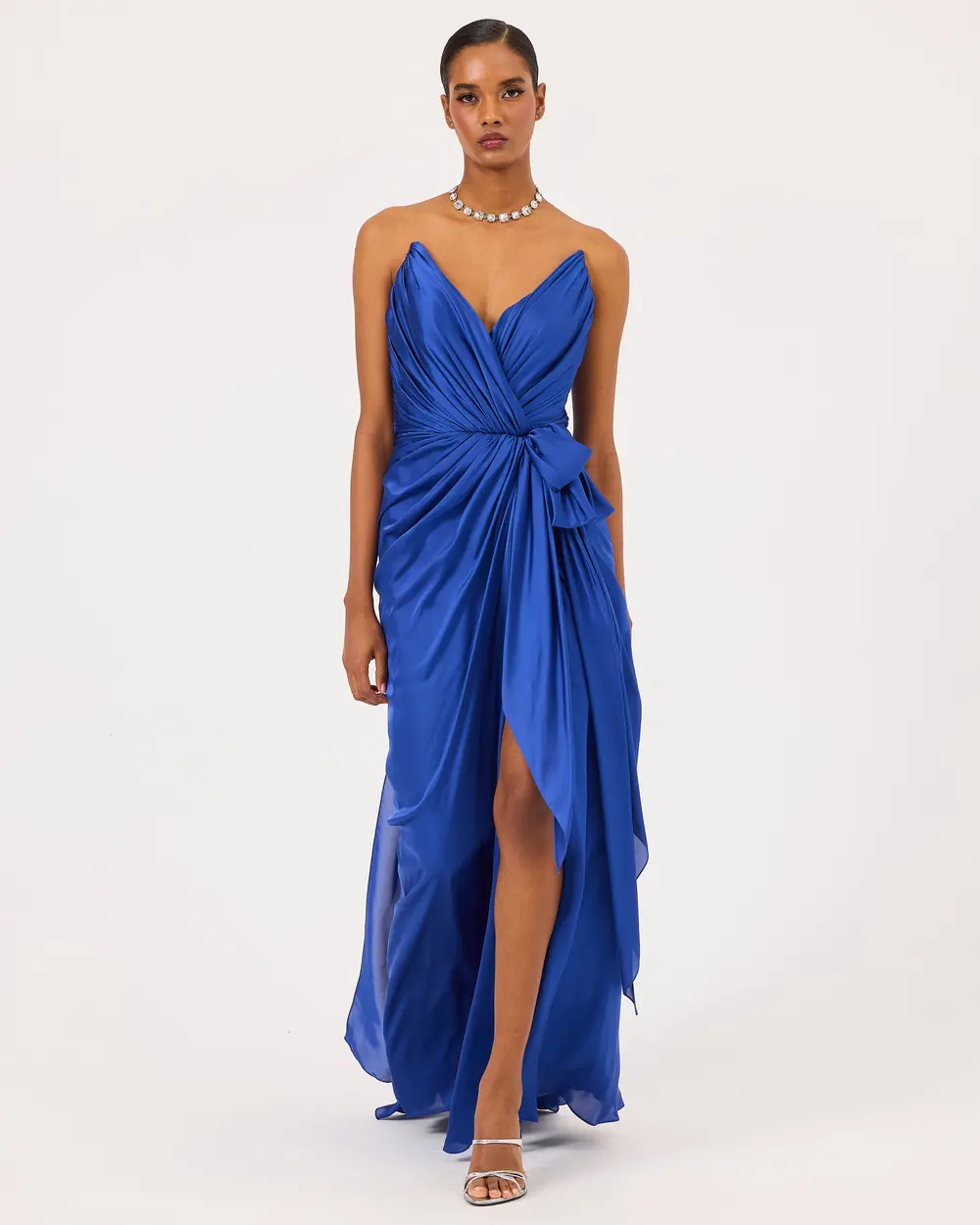 Swallow Neck Draped Evening Dress