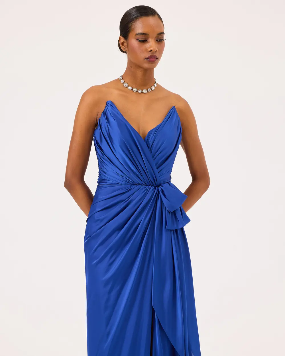 Swallow Neck Draped Evening Dress