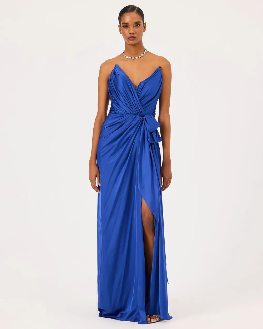 Swallow Neck Draped Evening Dress