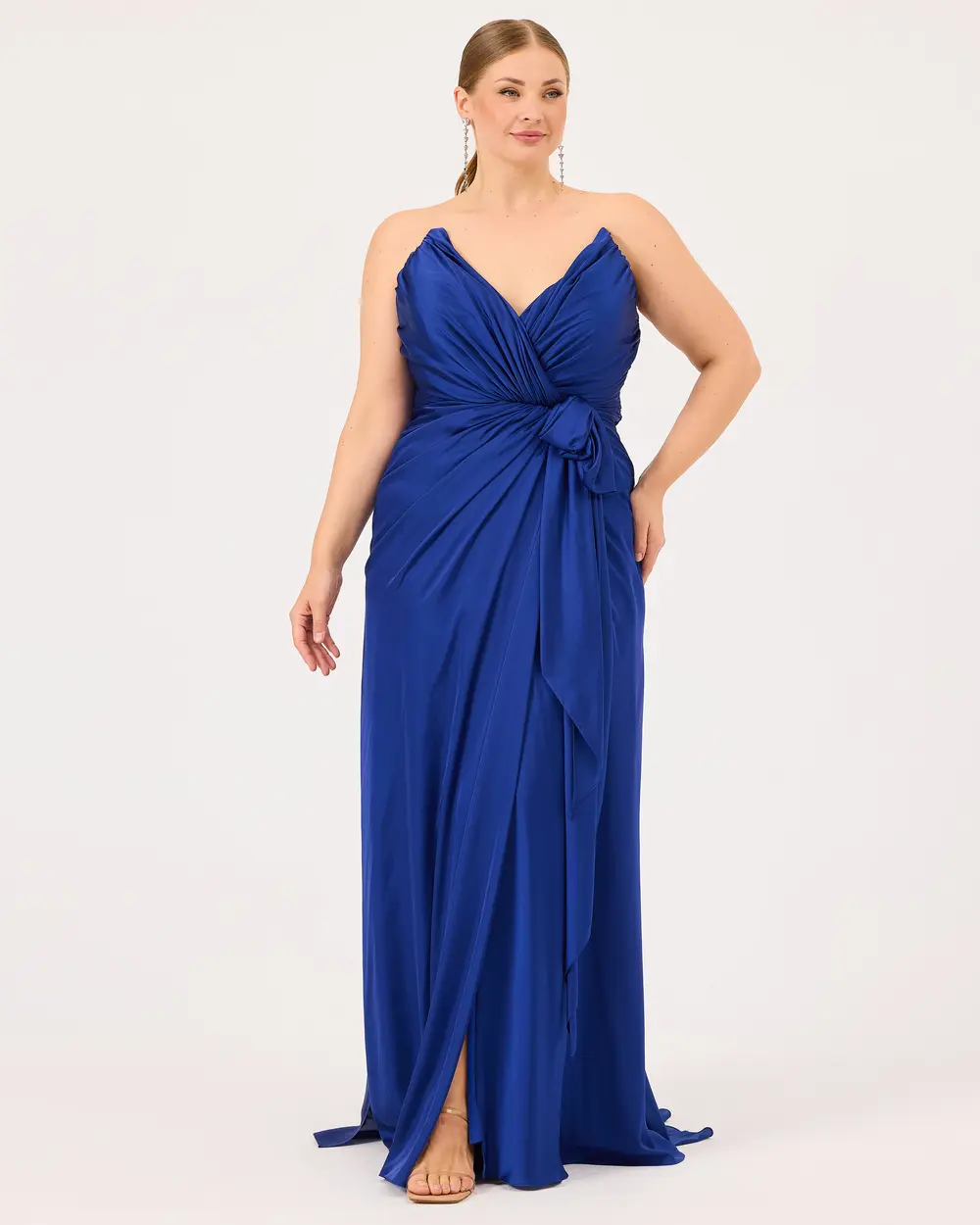 Swallow Neck Draped Evening Dress