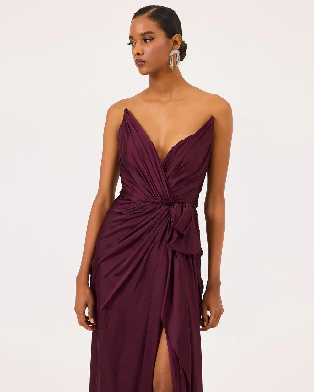 Swallow Neck Draped Evening Dress