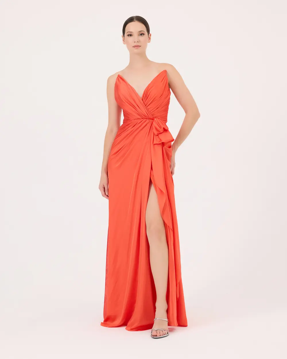 Swallow Neck Draped Evening Dress