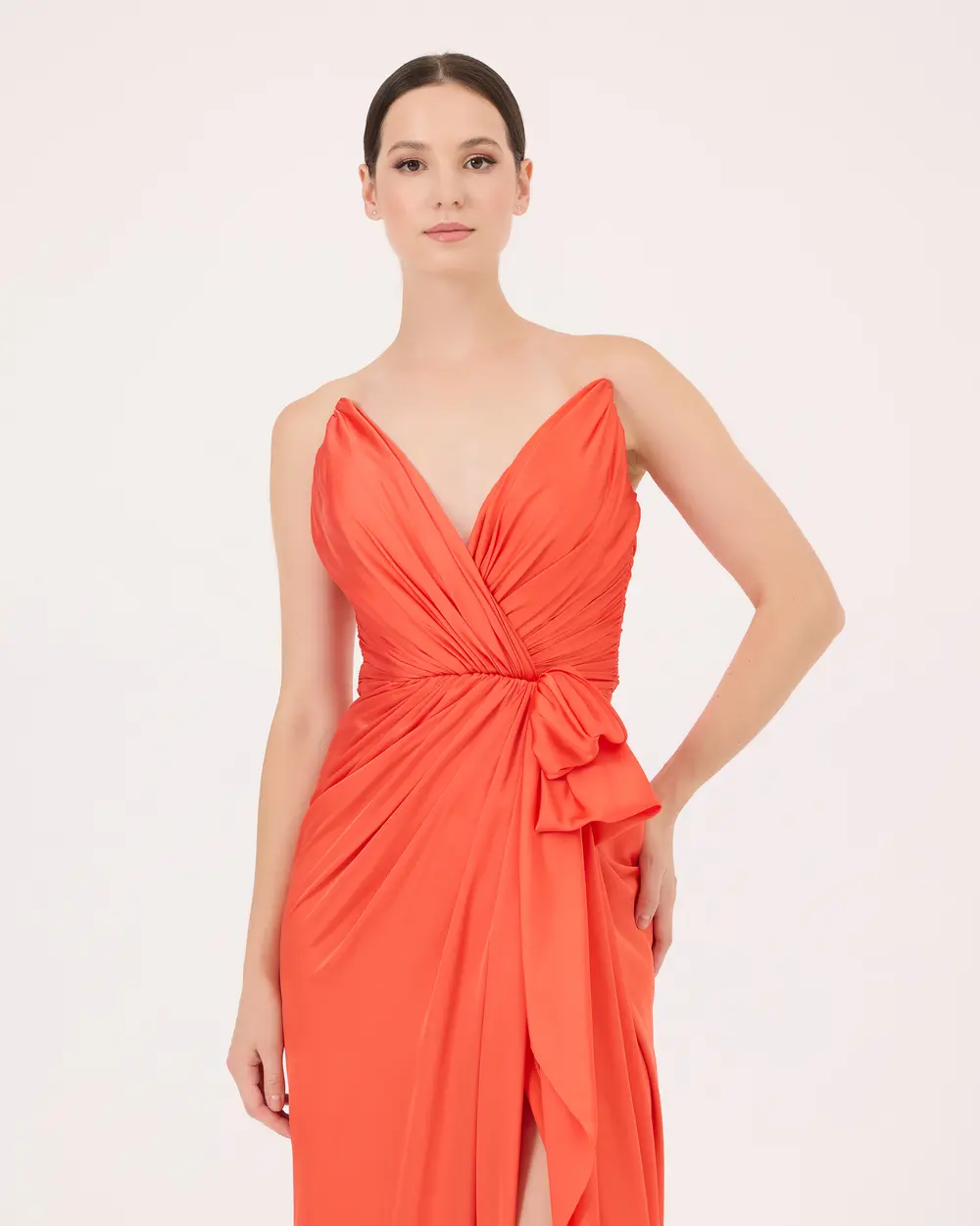 Swallow Neck Draped Evening Dress