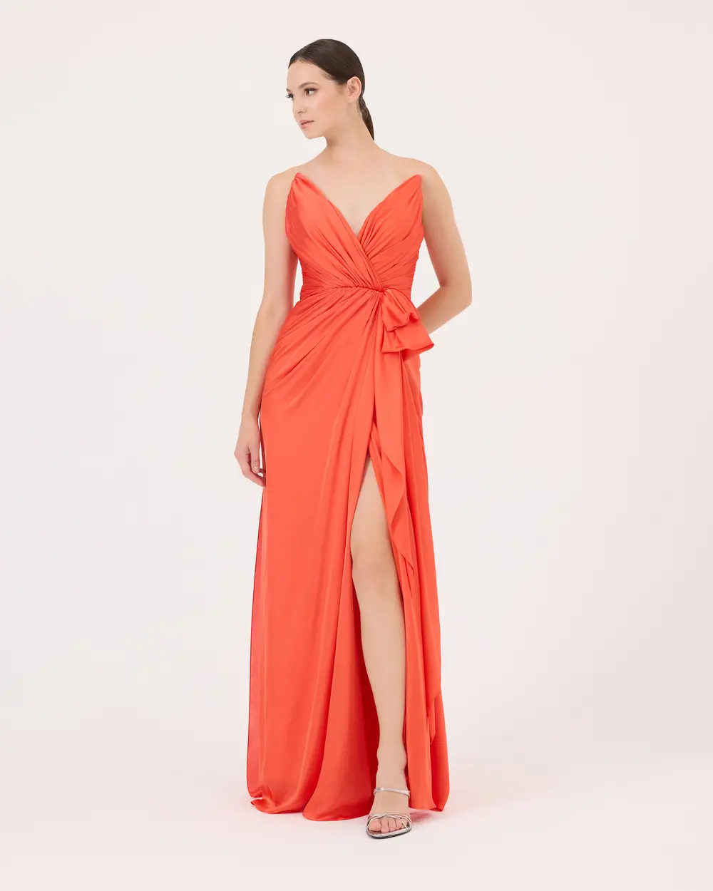 Swallow Neck Draped Evening Dress