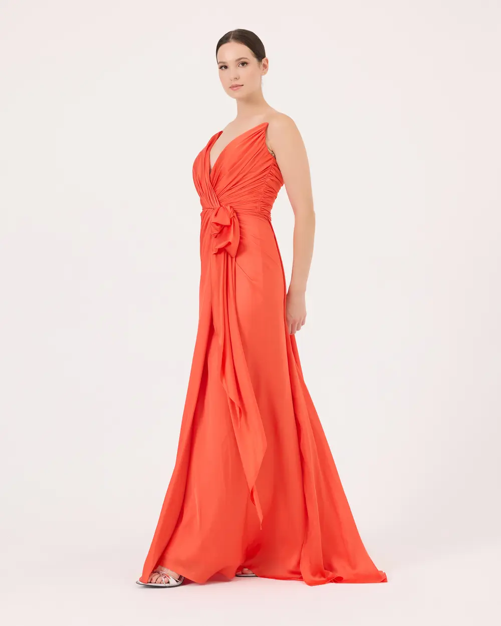 Swallow Neck Draped Evening Dress