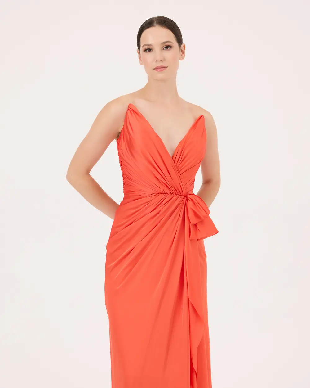 Swallow Neck Draped Evening Dress