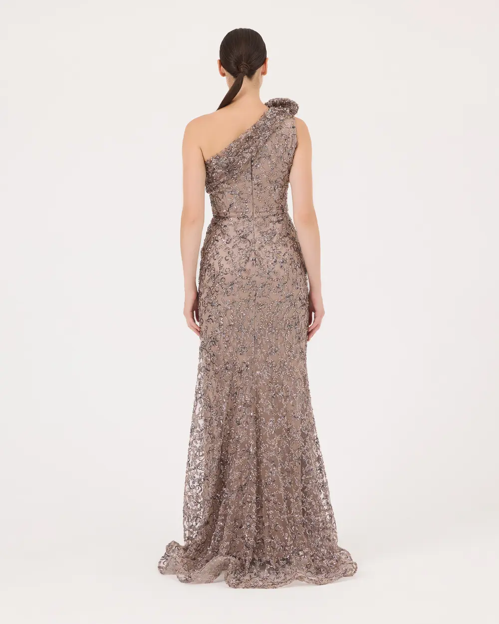 One Shoulder Silvery Fish Form Evening Dress