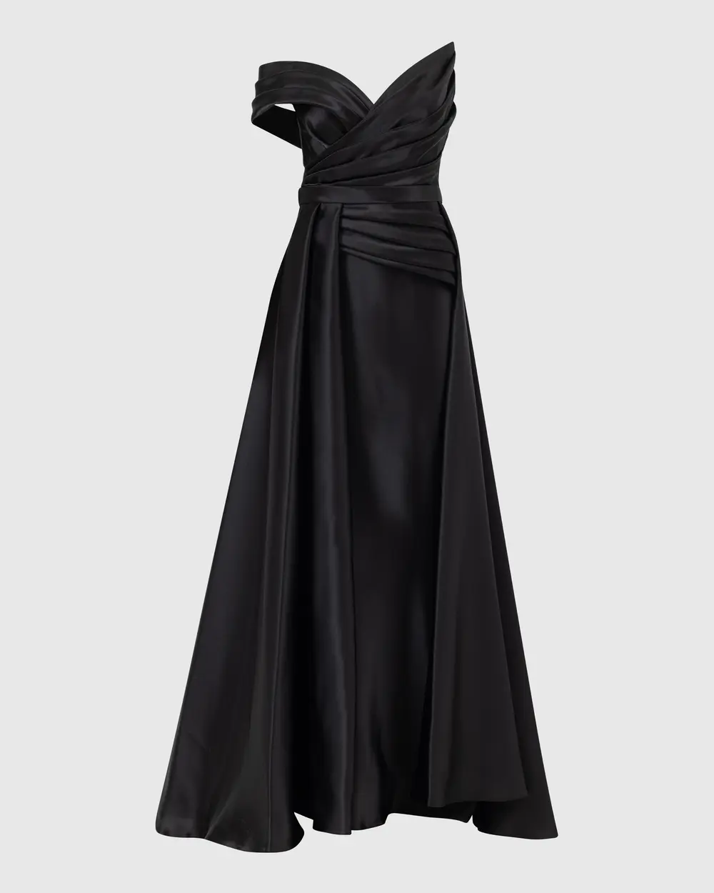 Asymmetric Collar Draped Satin Woven Evening Dress