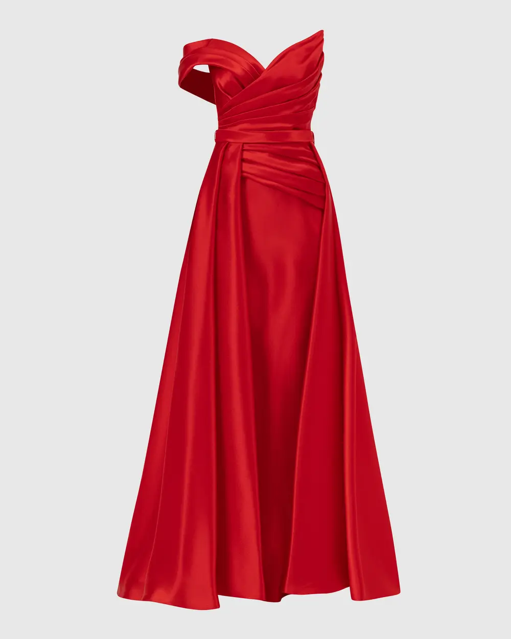 Asymmetric Collar Draped Satin Woven Evening Dress