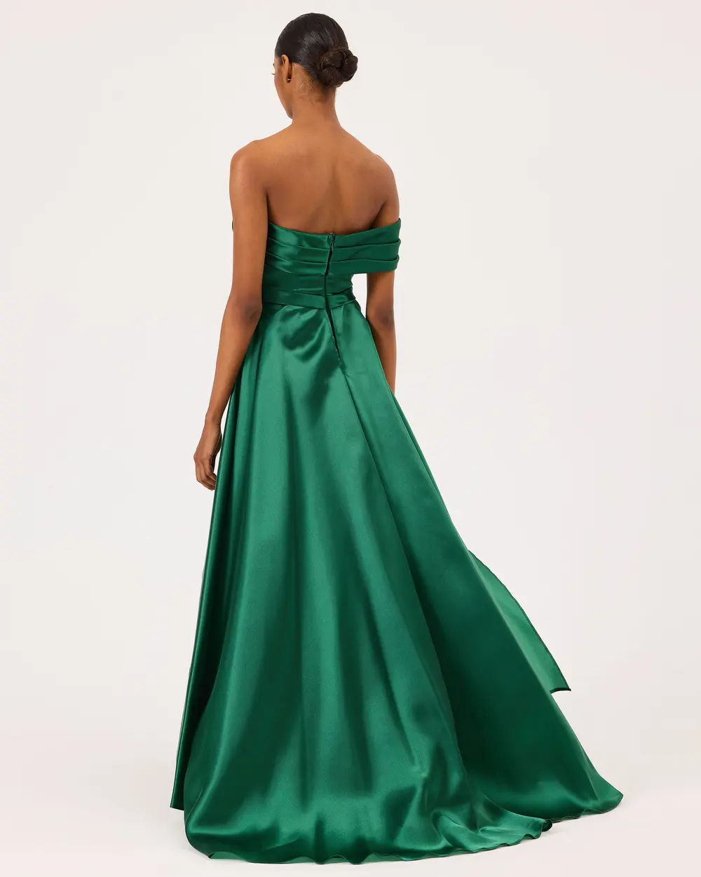 Asymmetric Collar Draped Satin Woven Evening Dress