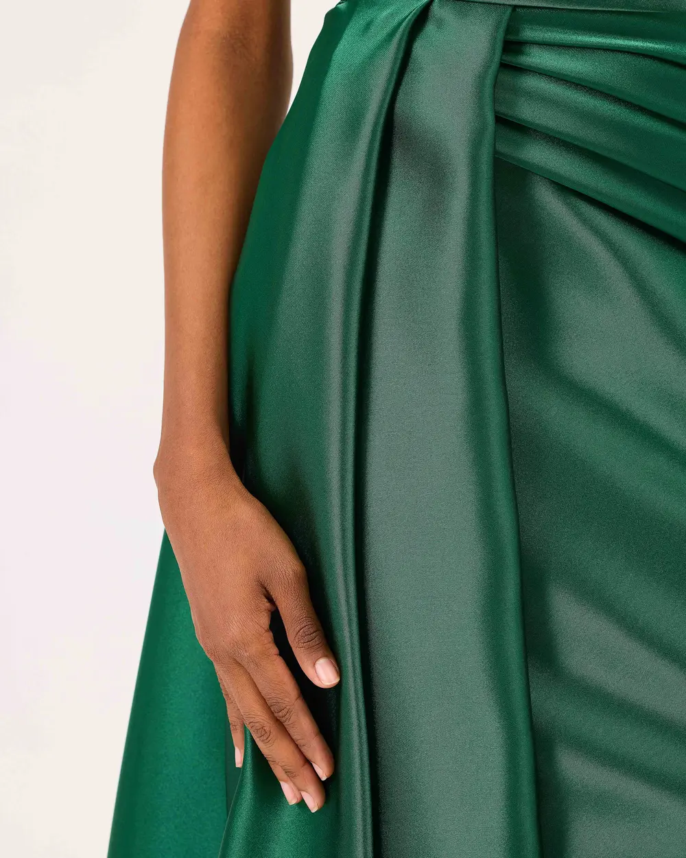 Asymmetric Collar Draped Satin Woven Evening Dress