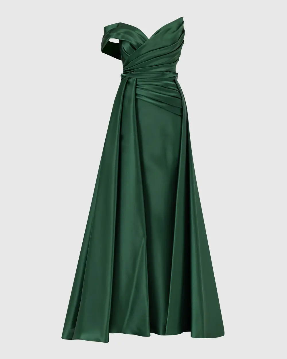 Asymmetric Collar Draped Satin Woven Evening Dress