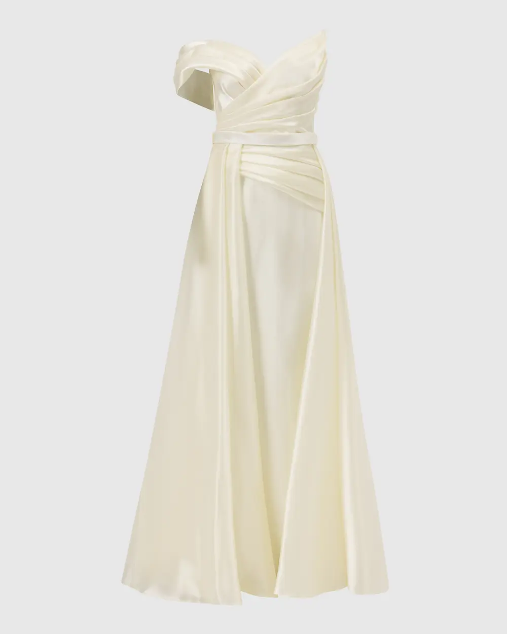 Asymmetric Collar Draped Satin Woven Evening Dress