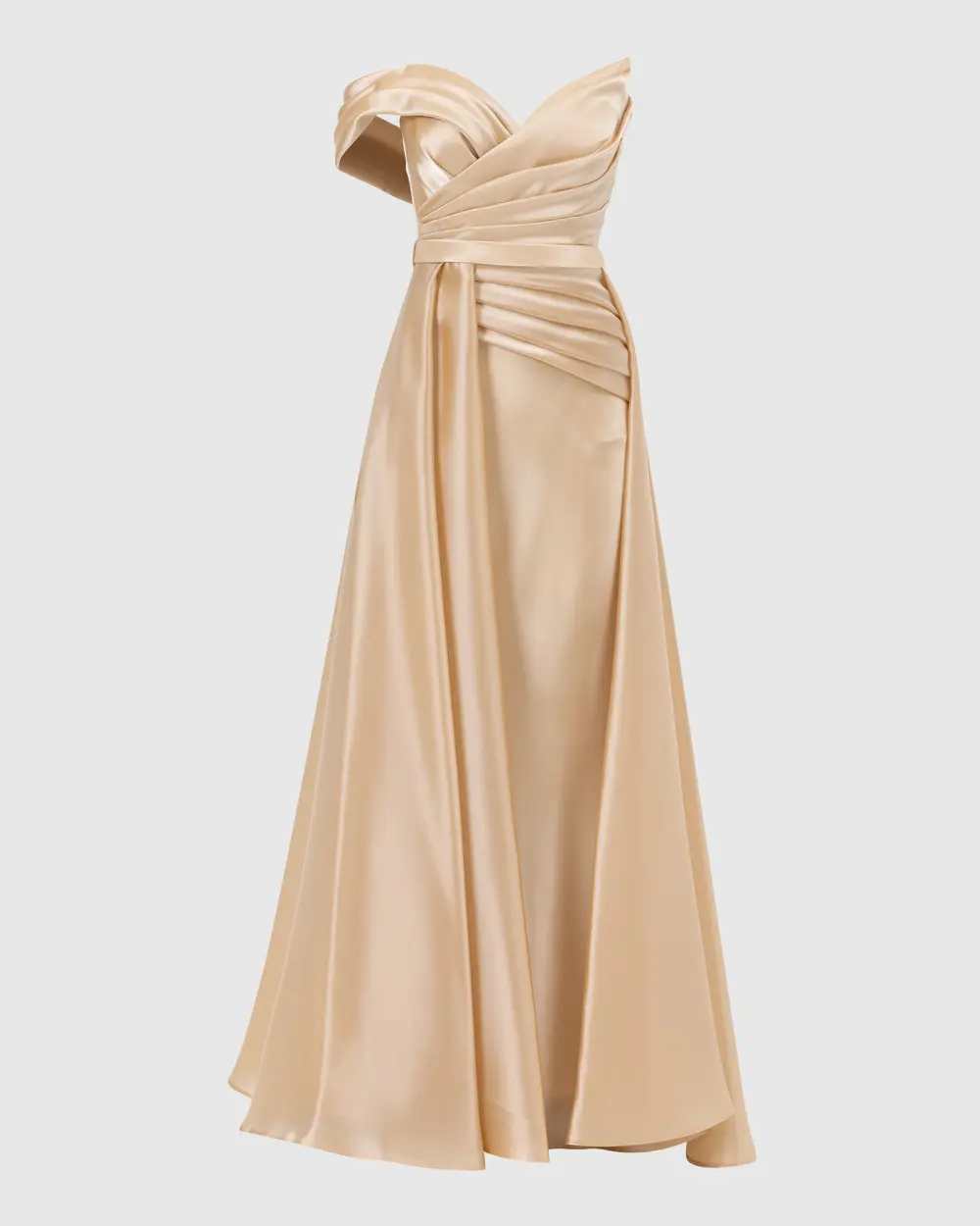 Asymmetric Collar Draped Satin Woven Evening Dress