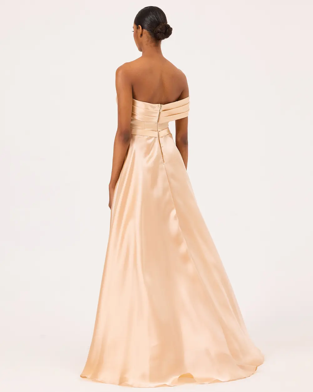 Asymmetric Collar Draped Satin Woven Evening Dress