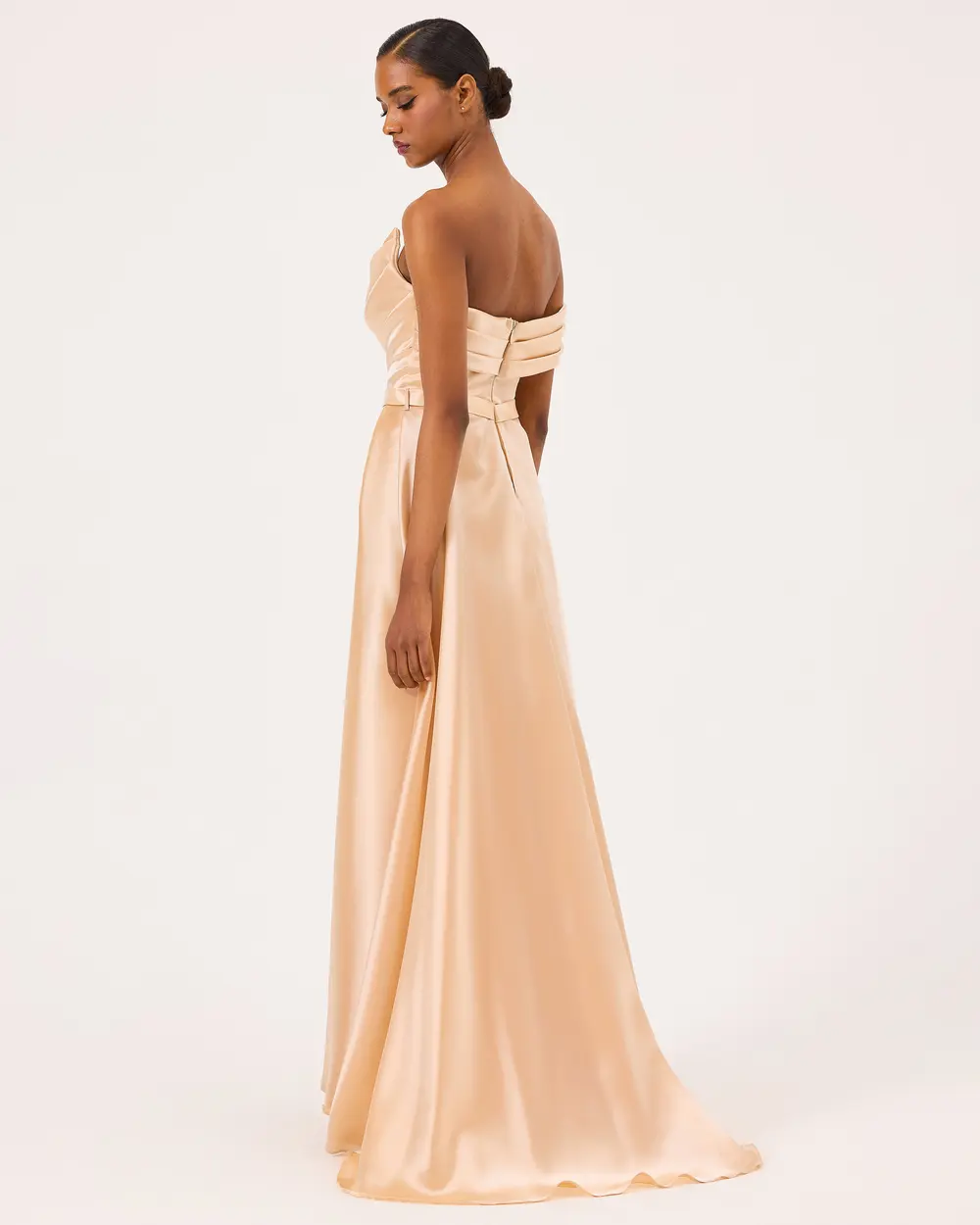 Asymmetric Collar Draped Satin Woven Evening Dress