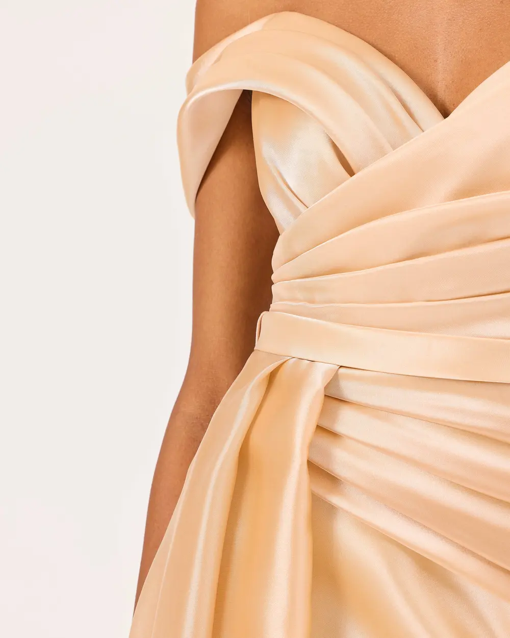 Asymmetric Collar Draped Satin Woven Evening Dress