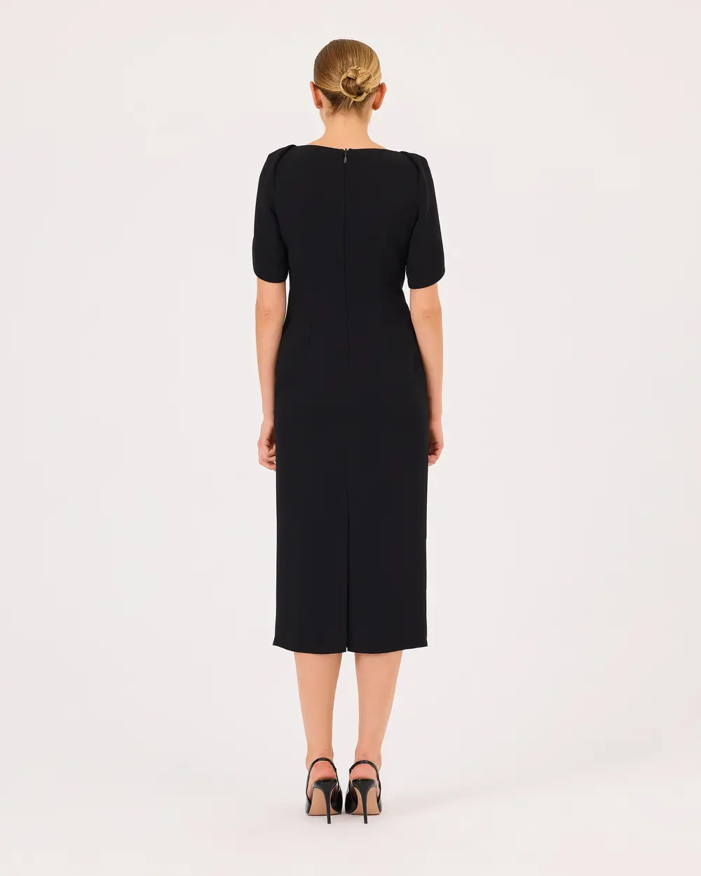 Bat Sleeve Stone Detailed Midi Length Elegant Dress