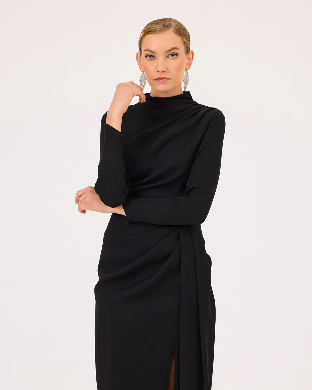 Stand Collar Long Sleeve Elegant Dress