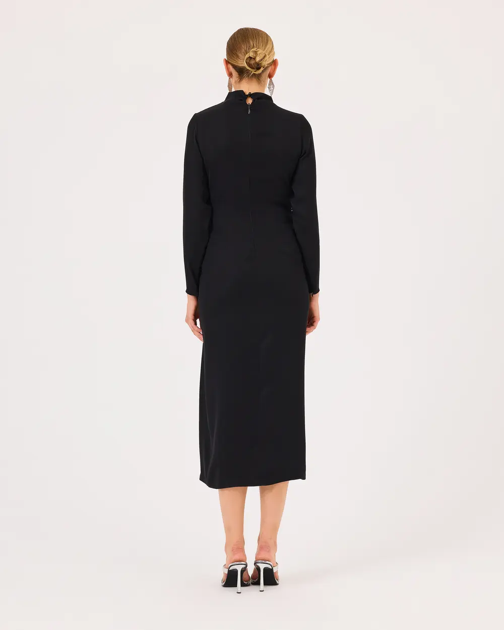 Stand Collar Long Sleeve Elegant Dress