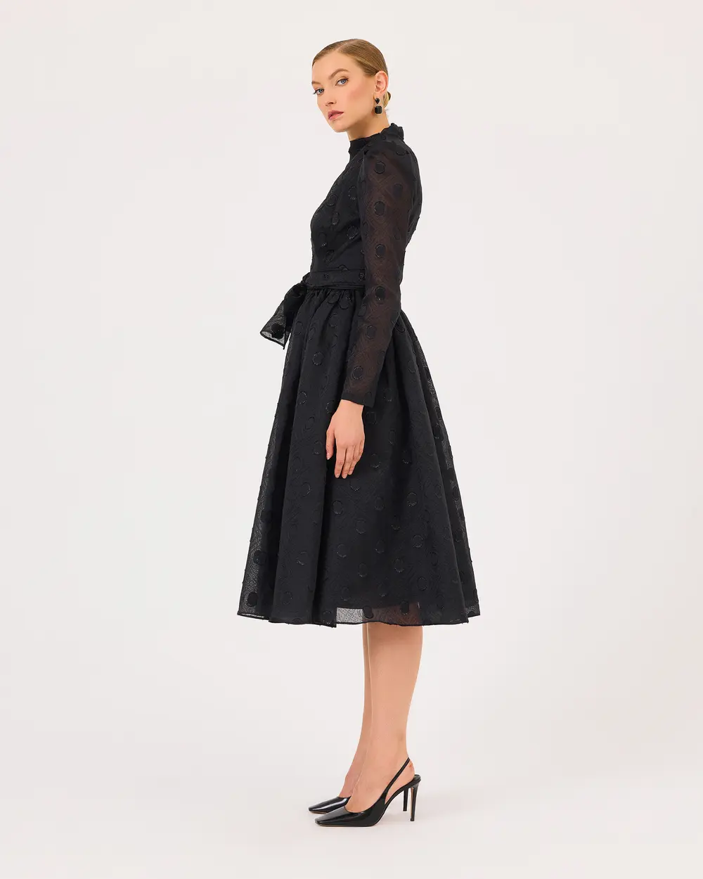 Belted Pocket Midi Length Elegant Dress