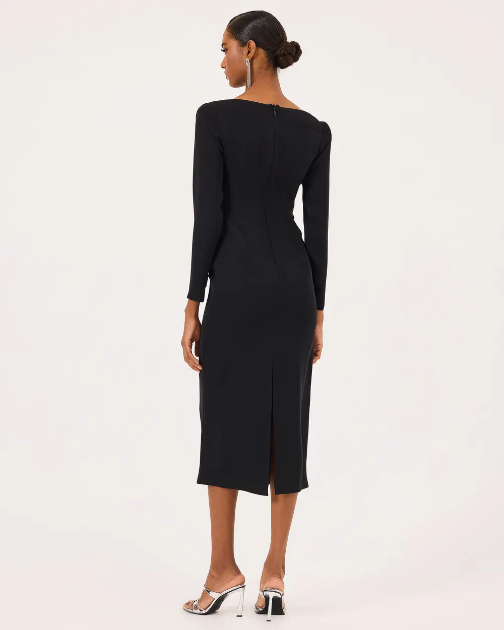 Long Sleeve Midi Length Elegant Dress with Slits