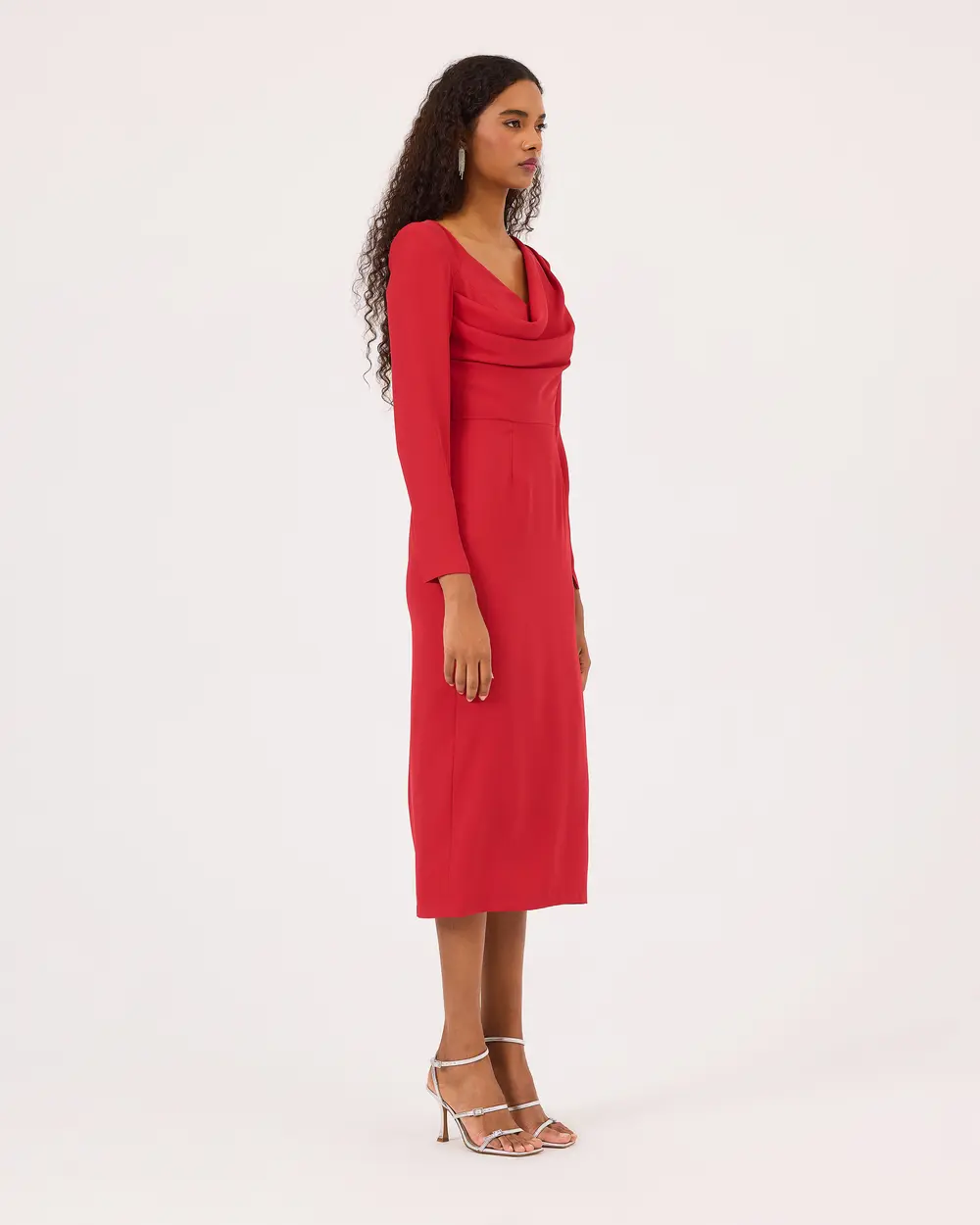 Long Sleeve Midi Length Elegant Dress with Slits