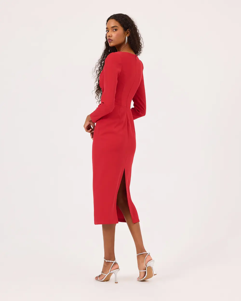 Long Sleeve Midi Length Elegant Dress with Slits