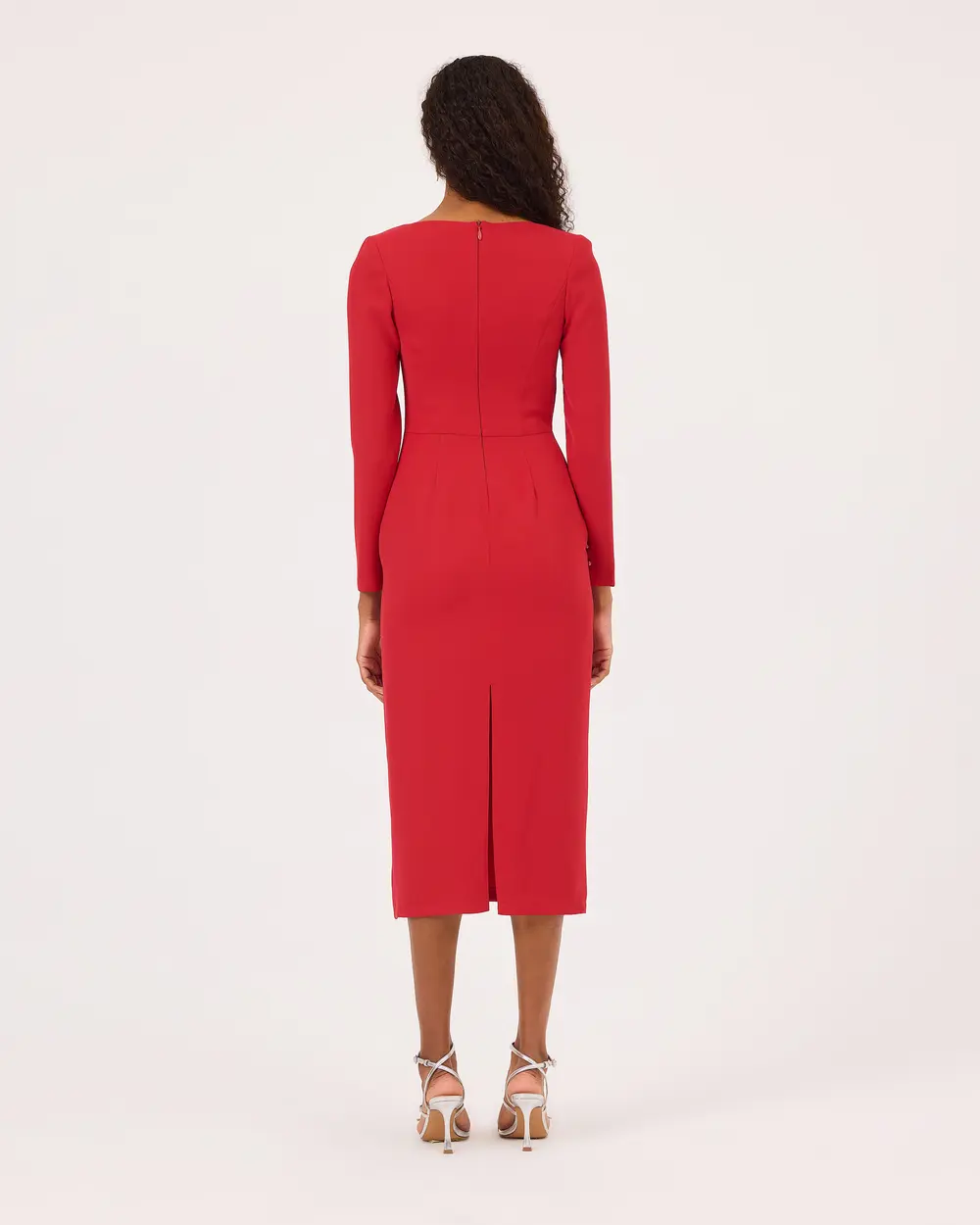 Long Sleeve Midi Length Elegant Dress with Slits