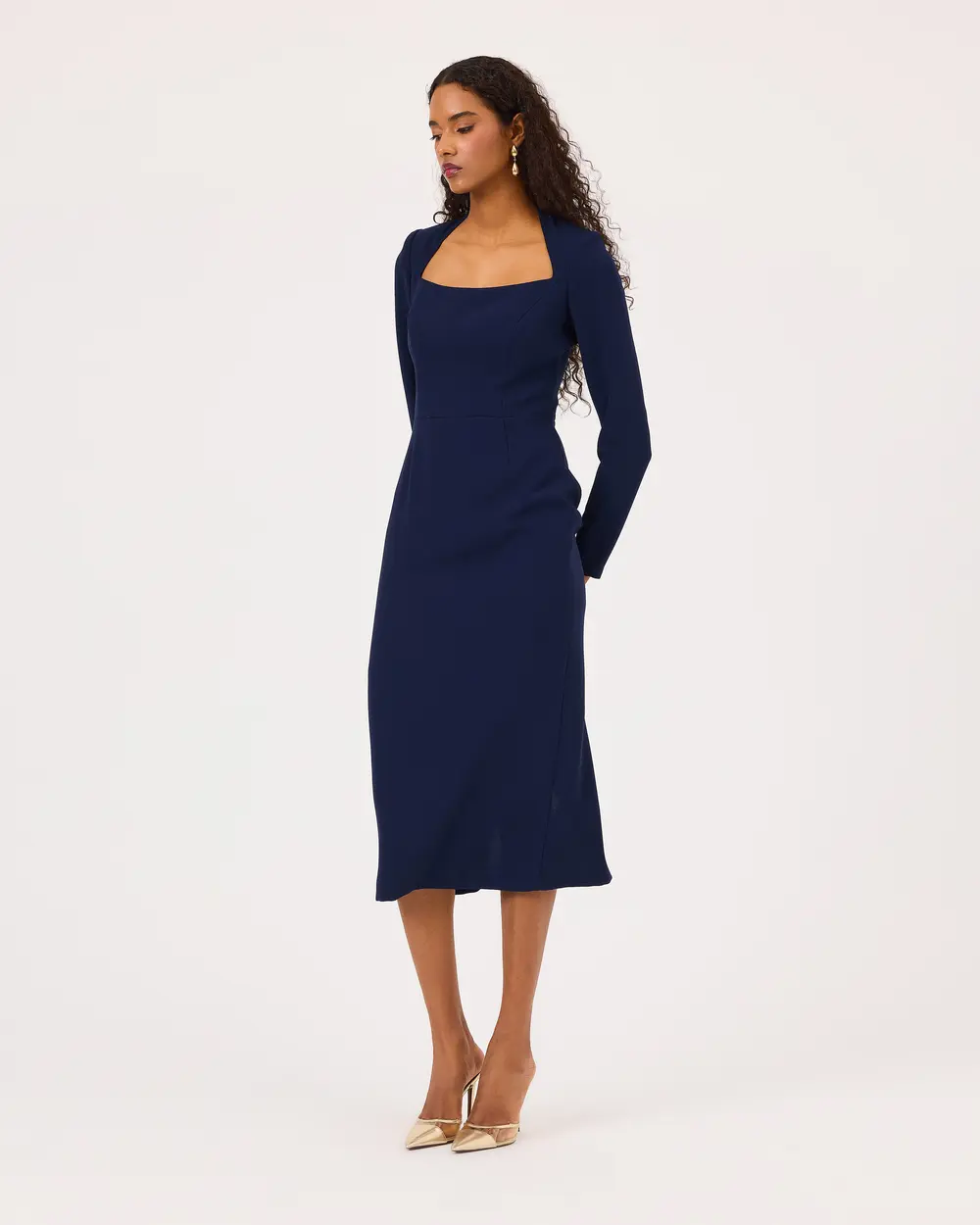 Square Neck Midi Length Elegant Dress