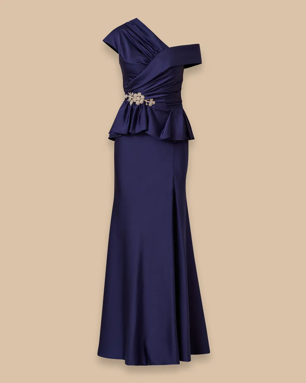 Tek Omuz Aksesuarlı Saten Abiye